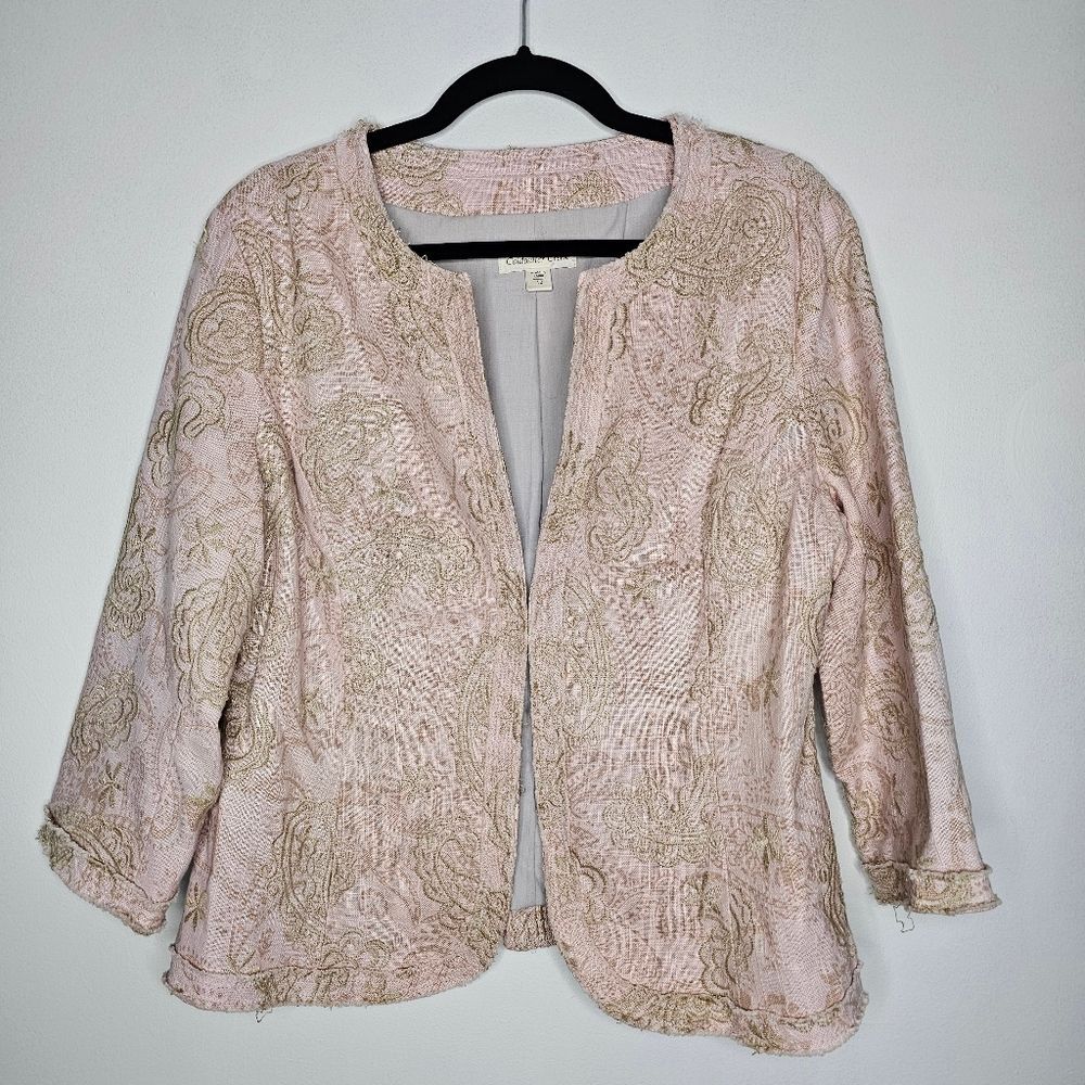 Coldwater Creek Pink Linen Blend Embroidered Jacket Size 12